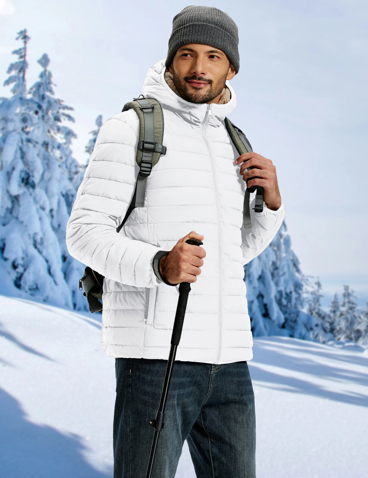 TACVASEN Men's Puffer Jacket Winter Warm Hooded Sherpa Lined Water Resistant Windproof Insulated Jacket Warm Winter Puffy Coat Pi-Mart