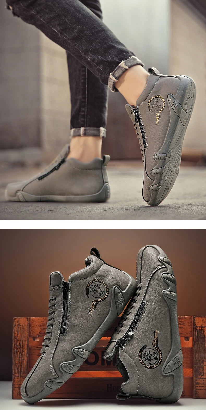 Men's Casual Shoes Side Zipper Short Boots Versatile Flats Bottom Trbottomyy Fashion Pu Leather Men's Shoes Spring Suitable for Outdoor Sports Pi-Mart