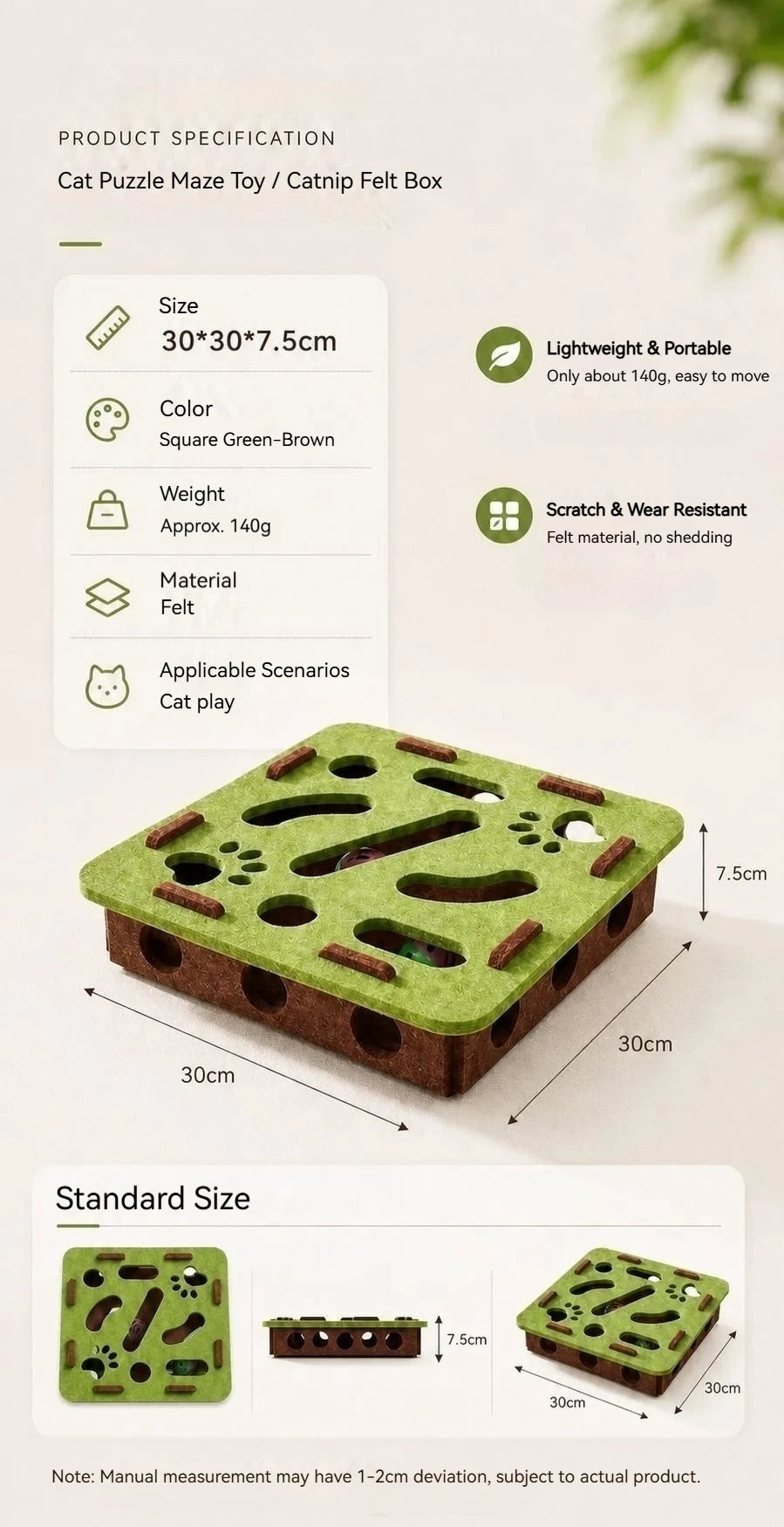 Interactive Cat Toy Felt Maze Box with Bell Ball Self Play Cat Teaser Box Stimulate Hunting Instinct Relieve Boredom Stress Pi-Mart