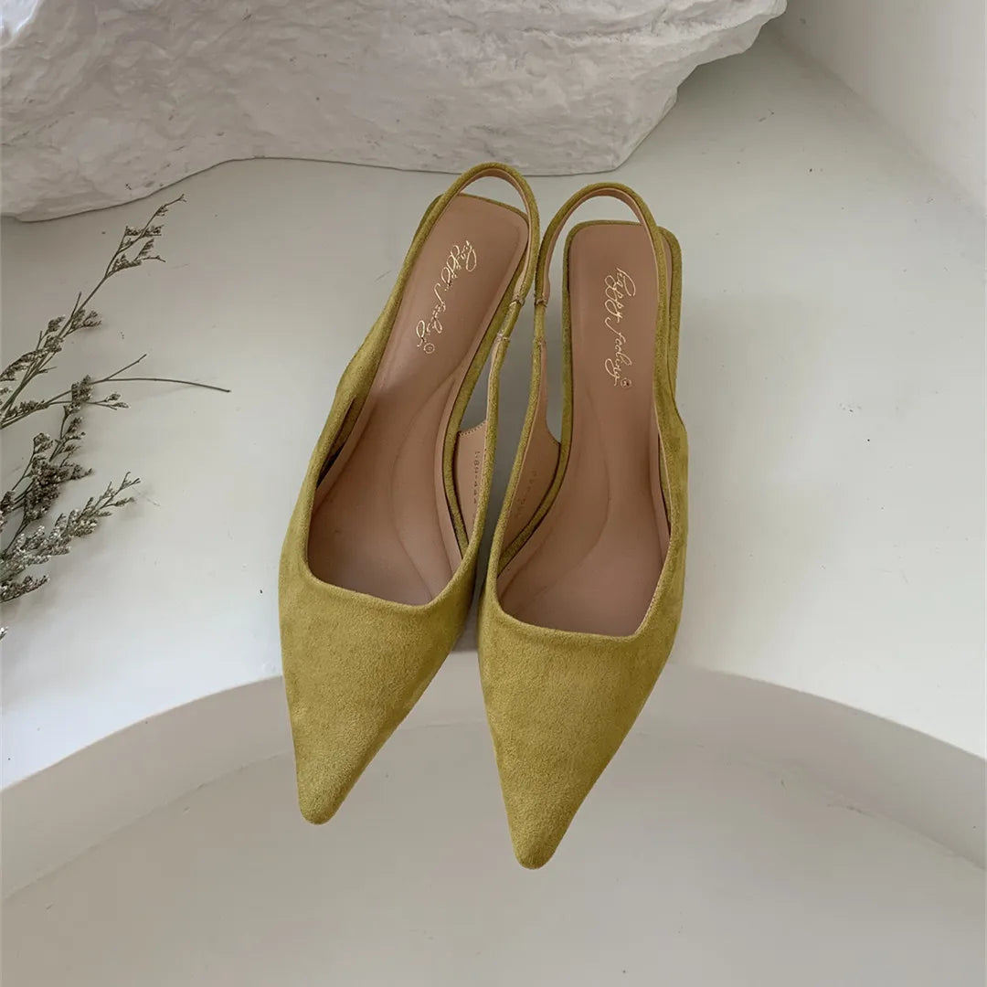 Bailamos Women Sandals Pointed Toe Elegant Low-heel Shoes Summer Fashion Slingback Woman Mules Shoes Pumps Dress Shoes LadyShow.Store