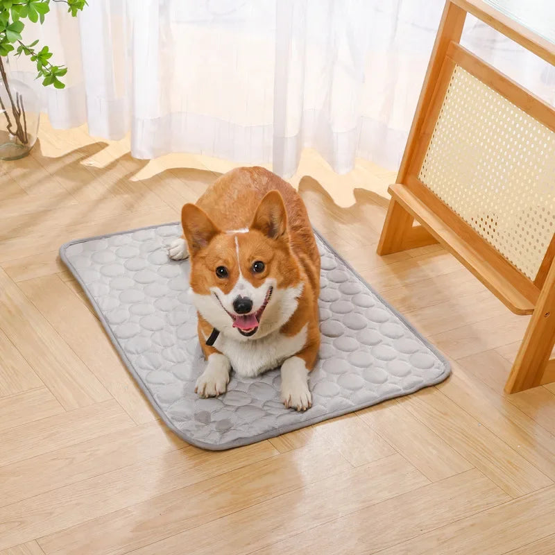 Summer Pet Ice Pad Cool Sleeping Mat Breathable Ice Silk Washable Pet Bed Durable Dog Cat Cushion Pet Supplies for Home Outdoor Pi-Mart