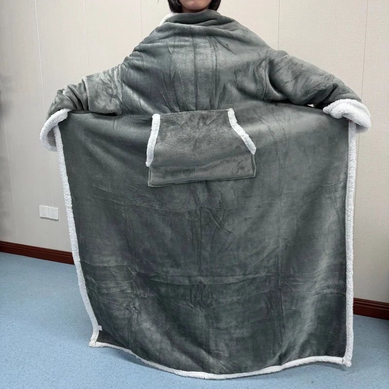 Grey Wearable Lazy TV Blanket With Sleeve,TV Sofa Blankets For Men Women,Thick Fleece Blanket Winter Adult Cozy Soft Nap Blanket Pi-Mart