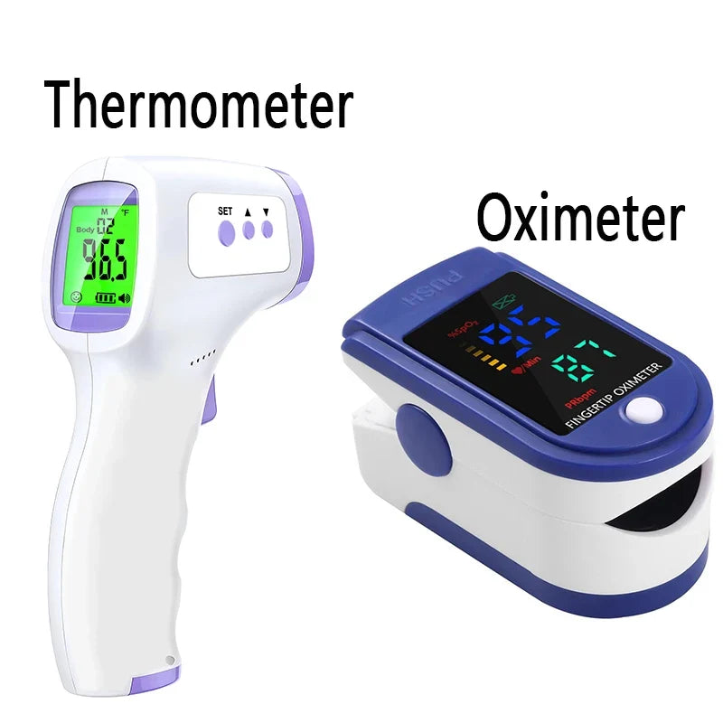 Digital Infrared Thermometer Forehead Body Non-Contact Fever Thermometers Or Medical Portable Finger Pulse Oximeter Blood Oxygen LadyShow.Store
