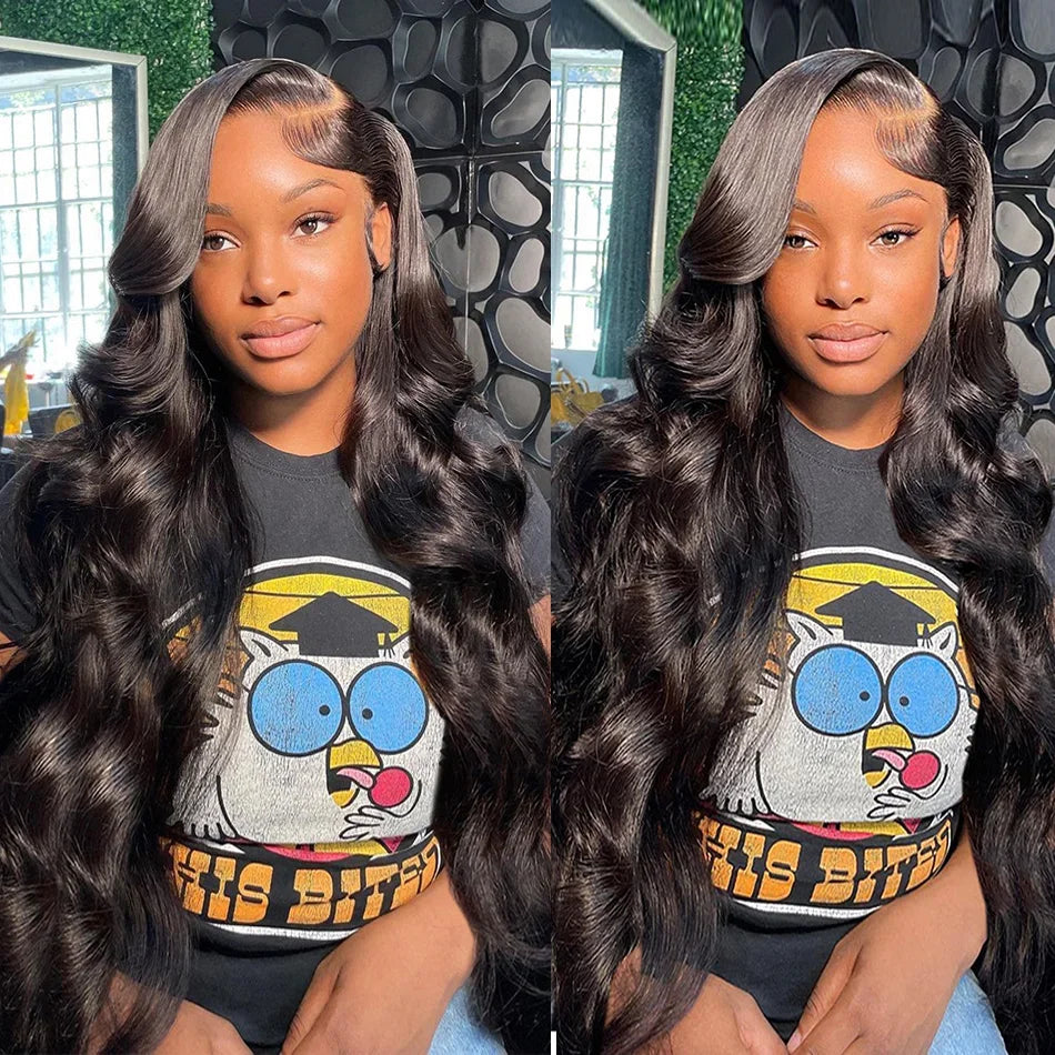 13x4 Body Wave Human Hair 13x6 Hd Lace Frontal Wigs 200 Density 46 Inch For Black Women Pre Plucked Wave Lace Frontal Wig LadyShow.Store