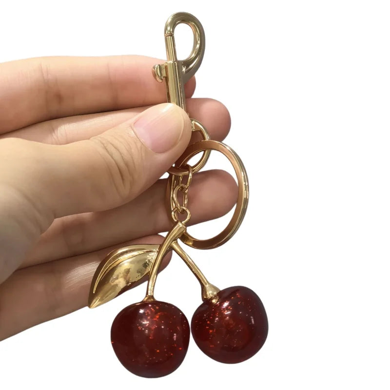 Fashion Cherry Charm Pendant Keychain Red Crystal Fruit Style Cute Bag Decor Accessory Sweet Present for Girls & Women Pi-Mart