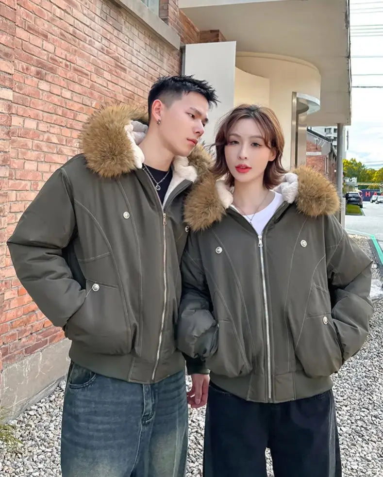 ZAROY Fur Collar Hooded Parkas Y2k Harajuku Thicken Padded Jackets Casual Zipper Gothic Women&Men Winter Coats Streetwear кур LadyShow.Store