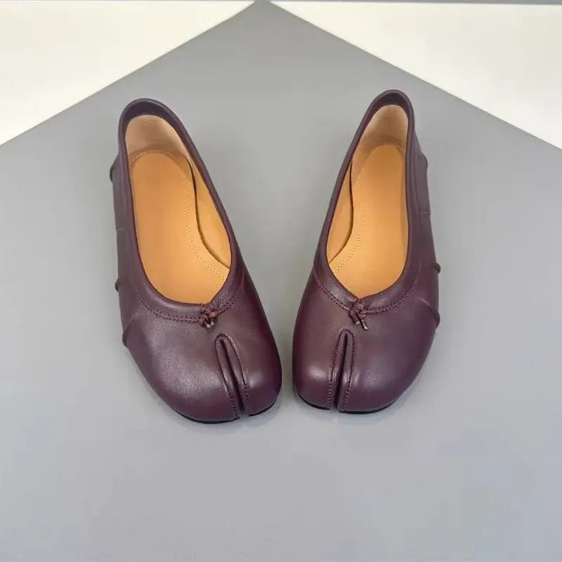 Split Toe Women Ballet Flats Fashion Tabi Shoes Casual Slip-on Loafers Ladies Pleated Leather Espadrilles Zapatillas Mujer Pi-Mart