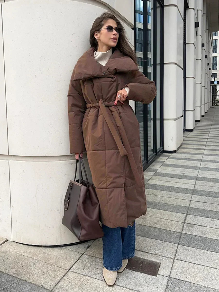 Bornladies Women Loose Quilted Jackets Parkas Winter Coats Oversized Warm Long Belt Puffer Jackets Ladies Cotton Padded Jacket LadyShow.Store