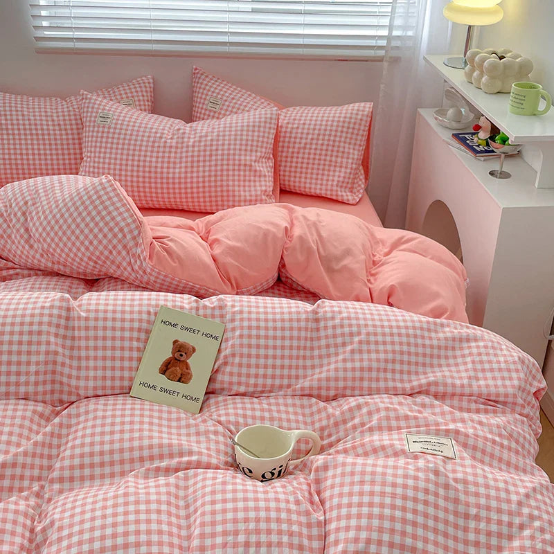 Plaid Style Bedding Set Skin-friendly Quilt Cover Pillowcase Bedsheet Home Bed Linen Sets Single/Full/Queen/King Size Bedclothes LadyShow.Store