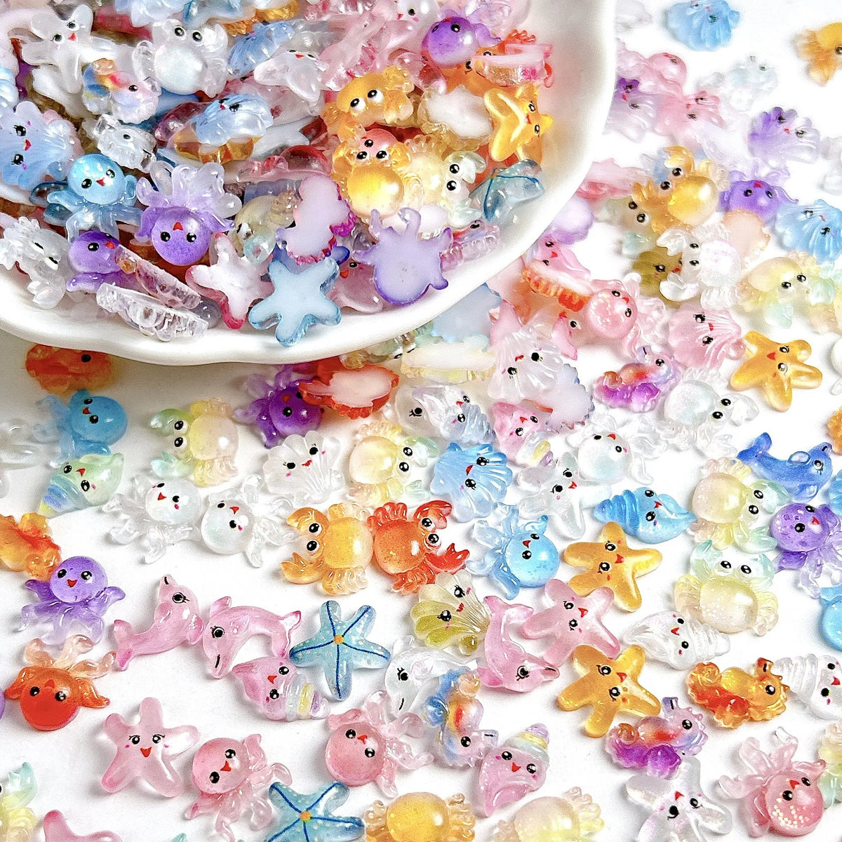 30PCS Multiple Style Cute Octopus Conch Resin Nail Art Decorations Cartoon Luminous Big Eye Seastar Dolphin Nail Charms DIY Nail Pi-Mart
