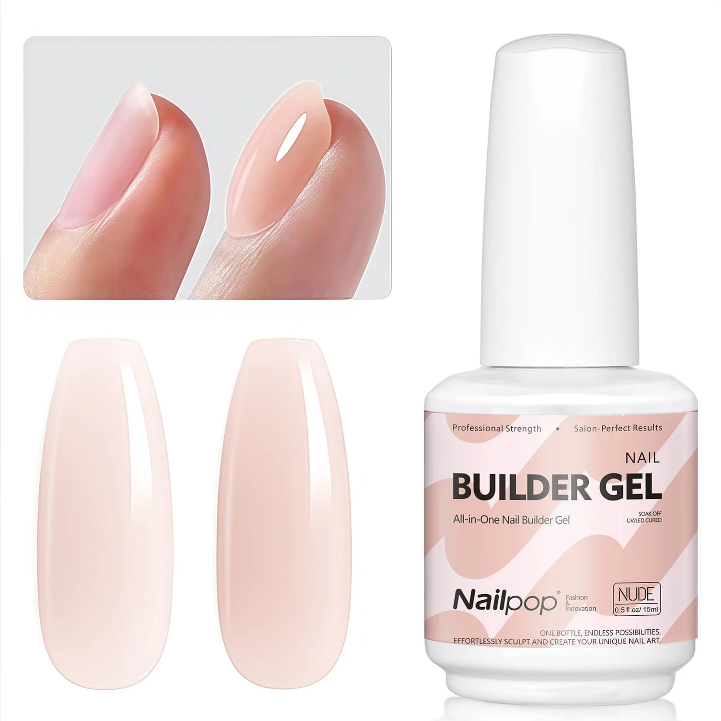 Nailpop 7-in-1 Builder Nail Gel HEMA/TPO Free Fast Building Gel Nail Polish 8 Colors Nail Tip Reinforcement and Extension 15ml Tri Light Beauty