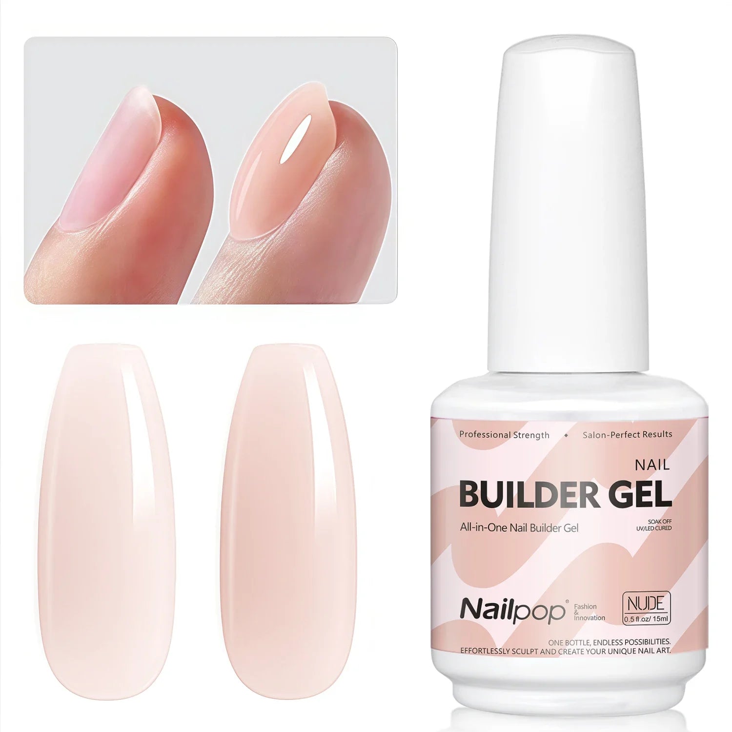 Nailpop 7-in-1 Builder Nail Gel HEMA/TPO Free Fast Building Gel Nail Polish 8 Colors Nail Tip Reinforcement and Extension 15ml Tri Light Beauty