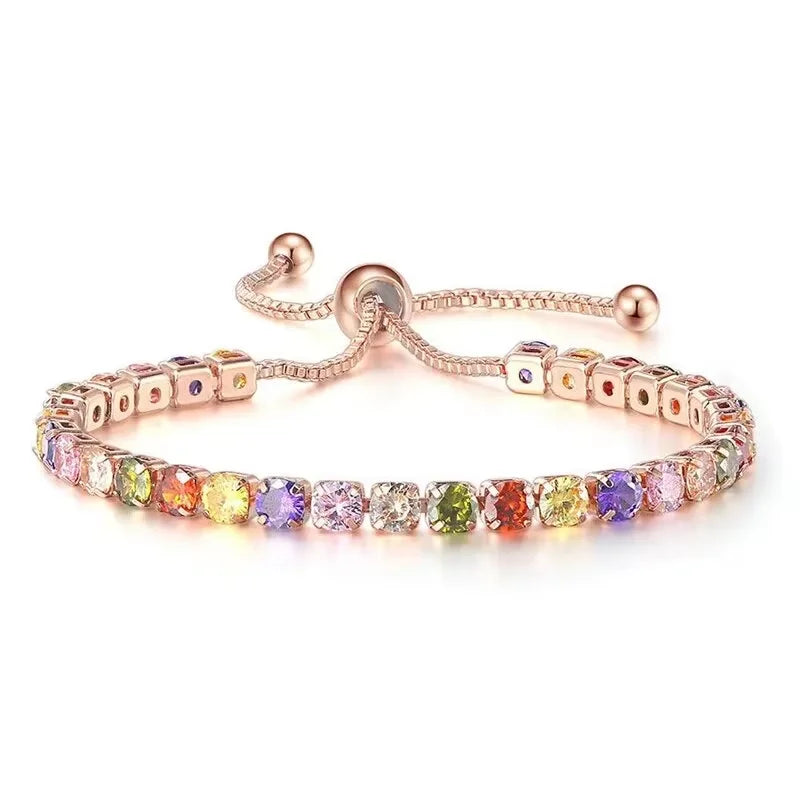 Rose Gold Adjustable Slider Bracelet for Women Colorful/Blue White Tennis Bracelet Fashion Dainty Crystal Bracelets Jewelry Gift Pi-Mart