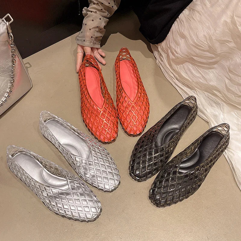 New V-mouth Crystal Jelly Shoes Fashionable, Versatile, Comfortable, Flat Bottom Single Shoes, Casual Sandals for Women LadyShow.Store