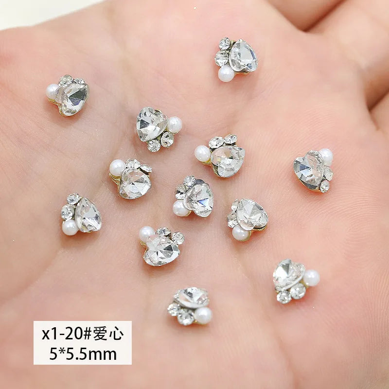 10pc Flash Mini Nail Art Diamond Pile Accessories White Heart Butterfly Fat Square Snowflake Nail Charms DIY Nail Art Decoration Pi-Mart