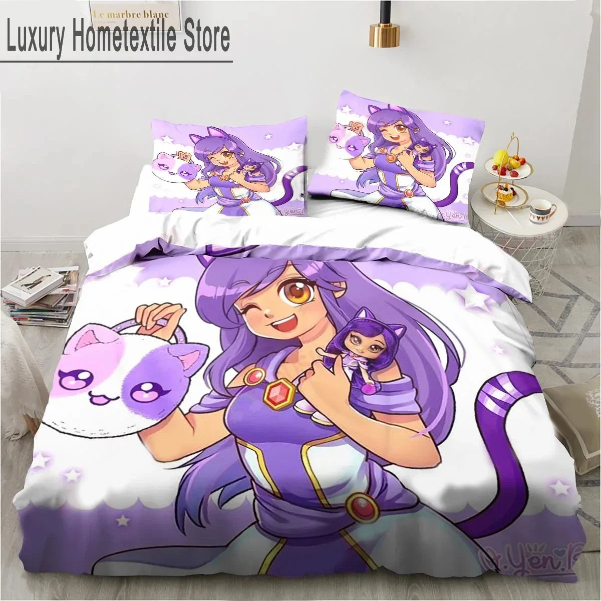 Cartoon Game Cute Aphmau with Wings Bedding Set Boys Girls Twin Queen King Size Duvet Cover Pillowcase Bed boys Adult Pi-Mart