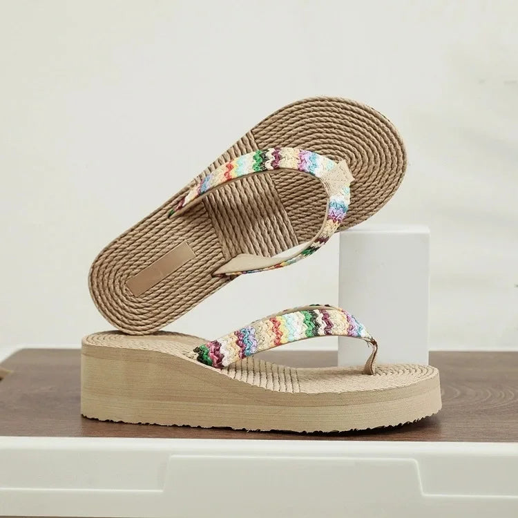Women's Fashion Trend, Anti Slip, Wear-resistant, Comfortable Soft Bottom, Ethnic Style Flat Heel Flip Flops Pi-Mart