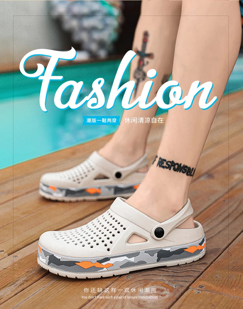 Men's summer casual hole shoes non slip lightweight breathable Two wearing men's sandals fashion comfort beach shoes slippers Pi-Mart