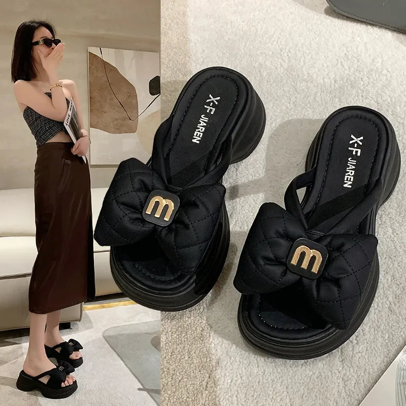 2024 summer New Fashion Women Shoes Slippers Comfortable Platform Shoe High Heels Leisure flower outdoor beach Slipper Women Pi-Mart