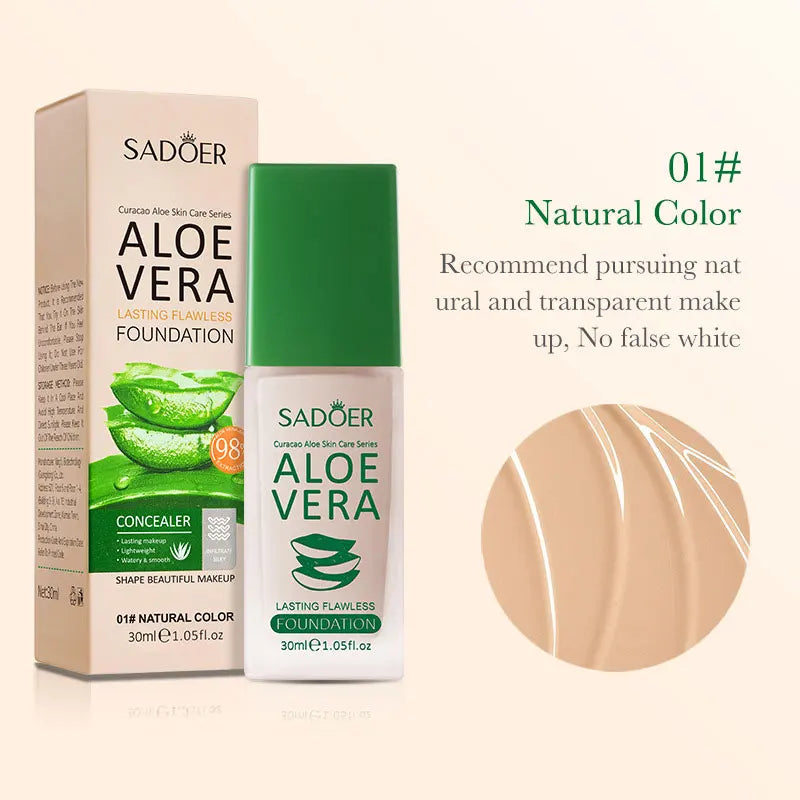 SADOER Aloe Vera Flawless Foundation for Long-lasting and Never Taking Off Makeup Without Getting Stuck Powder and Oil Control Tri Light Beauty