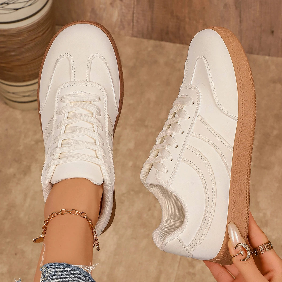 Retro Brown Platform Sneakers Women 2026 Flat Trend German Training Shoes Woman Plus Size 43 Non-slip Thick Sole Vulcanize Shoes Pi-Mart