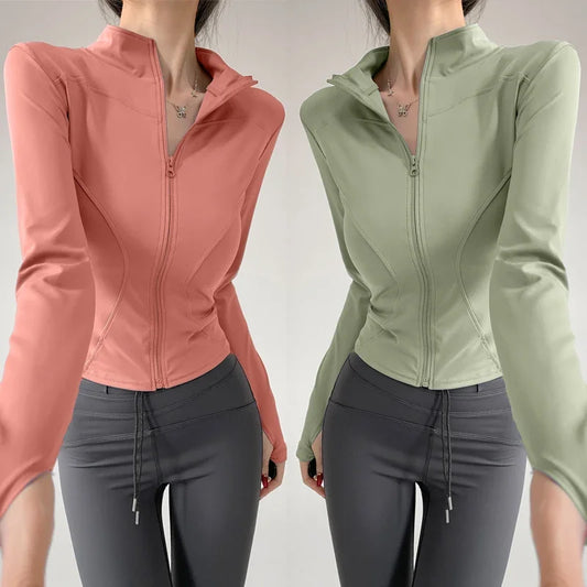 Sun Quick Drying Sports Coat Women's Tight Top Yoga Jacket Long Sleeve Zipper Jacket Running Fitness Women's Jacket S-3XL LadyShow.Store