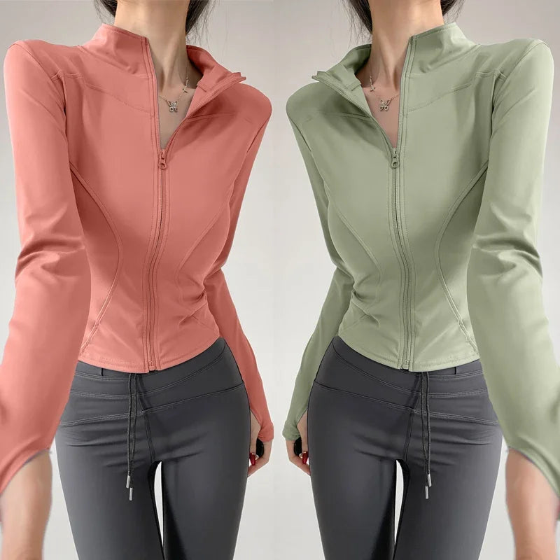 Sun Quick Drying Sports Coat Women's Tight Top Yoga Jacket Long Sleeve Zipper Jacket Running Fitness Women's Jacket S-3XL LadyShow.Store