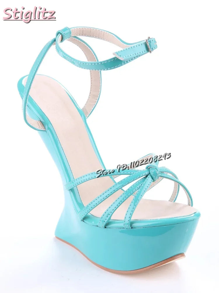 Cross-tied Super High Heel Sandals Candy Color Round Toe Platform Strange Style Heels 2025 Summer Women Shaped Heel Shoes 15CM LadyShow.Store