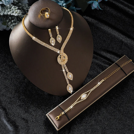 Exquisite luxury nude diamond zirconia bridal wedding banquet lady's necklace and earrings jewelry set Pi-Mart