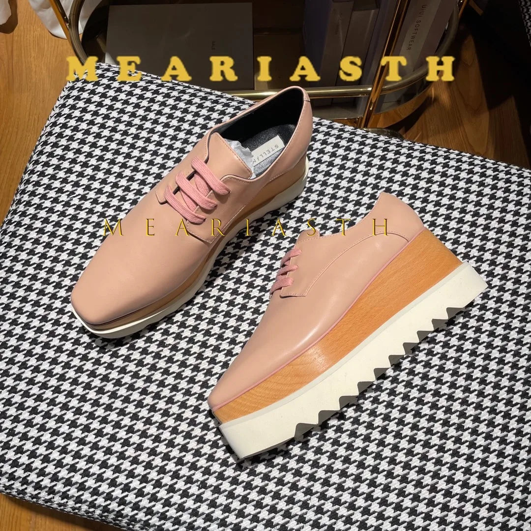 Women Walking Sneakers Autumn Lace-up High Platform Chunky Shoes Breathable Leather Shoes 8.5CM Winter Wedge Heels Casual Shoes Pi-Mart