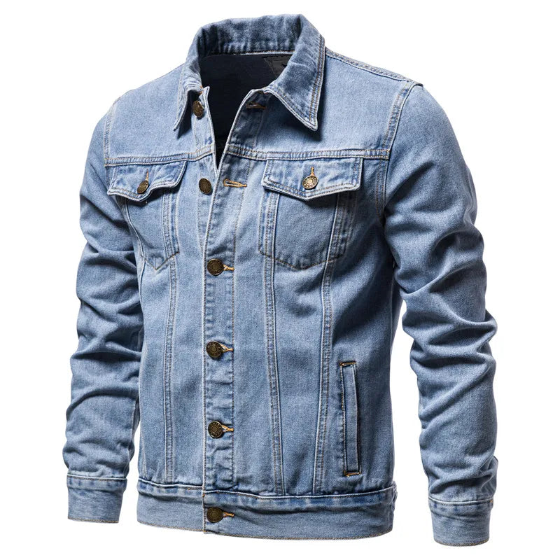 2025 Autumn Men Solid Denim Jackets Fashion Motorcycle Vintage Jeans Jackets Hommes Slim Fit Cotton Casual Black Blue Coats Pi-Mart