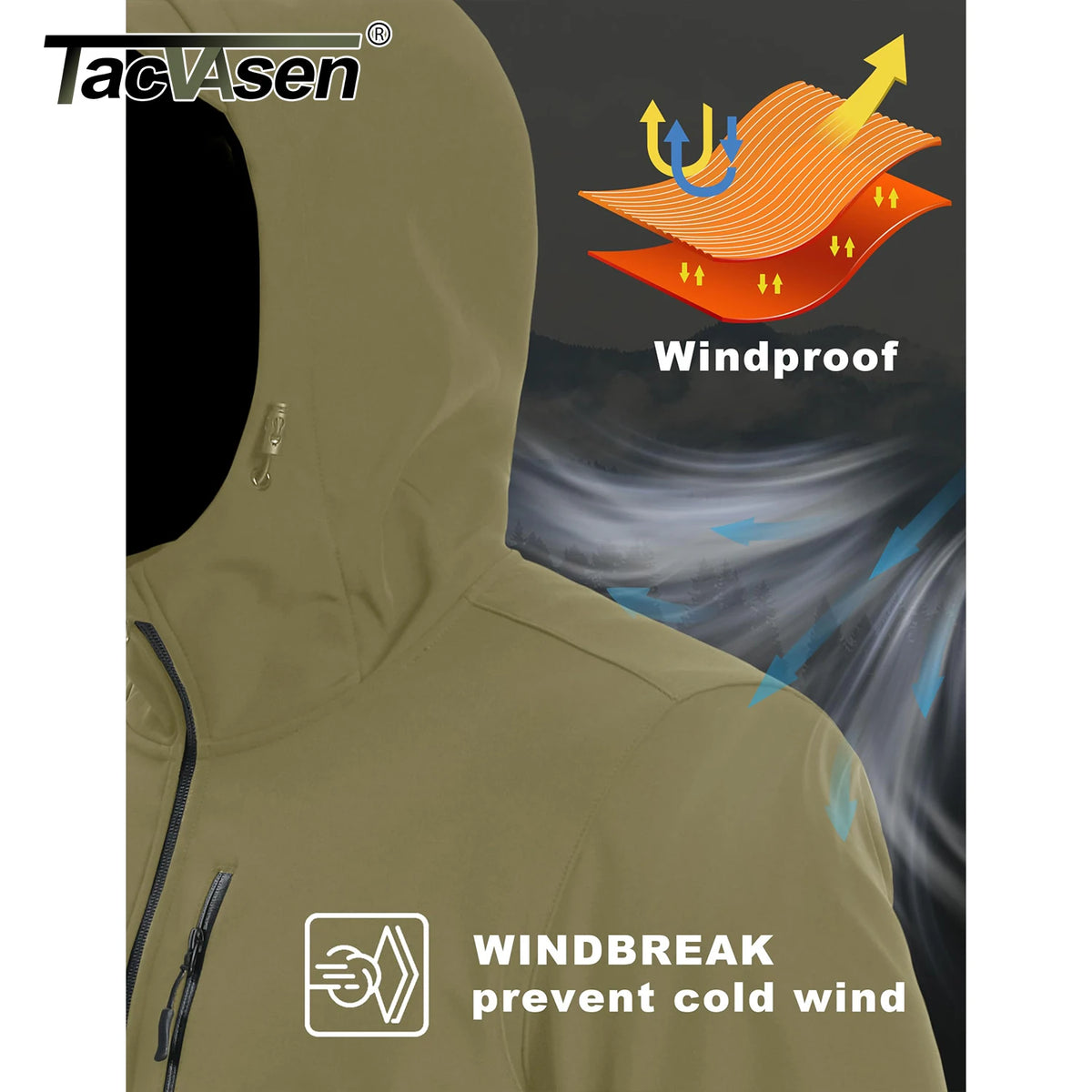 TACVASEN Hooded Rain Softshell Jacket Mens Fleece Lined Waterproof Jacket Work Jacket Outdoor Trekking Hiking Windbreaker Male Pi-Mart