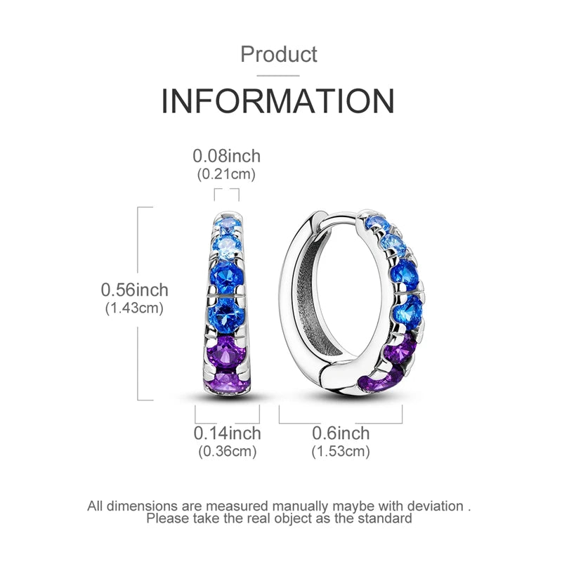 925 Sterling Silver Hoop Earring For Woman Night Sky Blue Purple Gemstone Original Earrings Fashion Jewelry Gift Pi-Mart