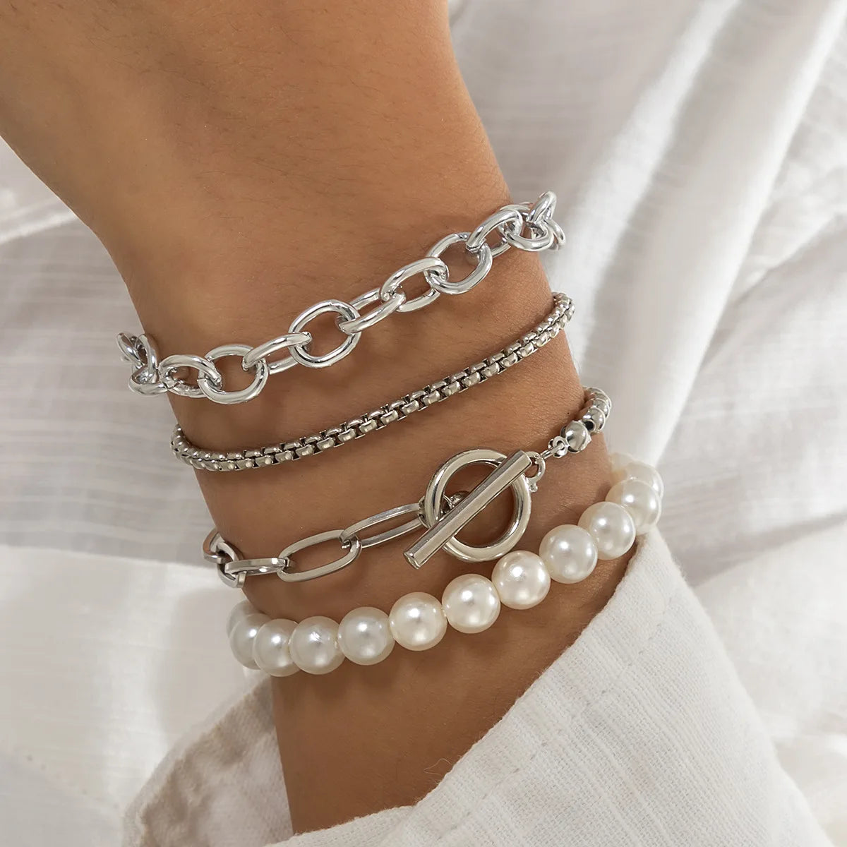 Boho Imitation Pearl Beaded Bracelet Women's Retro Fashion Creative Gold Color Beads O-Chain Bracelets Girls Birthday Jewelry Pi-Mart