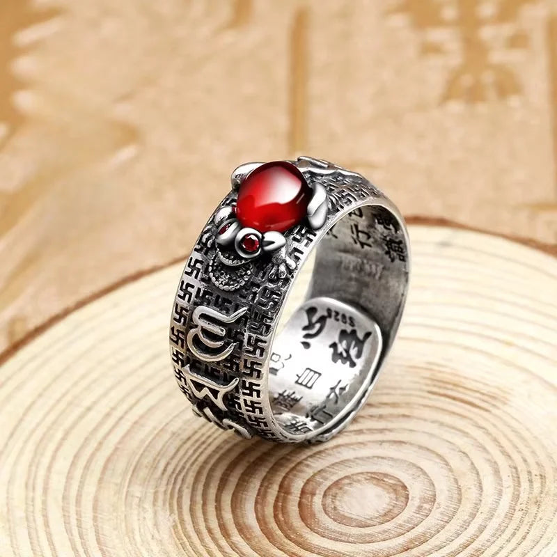 Chinese Feng Shui Pixiu Ring Silver Plated Copper Coins Adjustable Rings for Women Men Amulet Wealth Lucky Jewelry Birthday Gift Pi-Mart