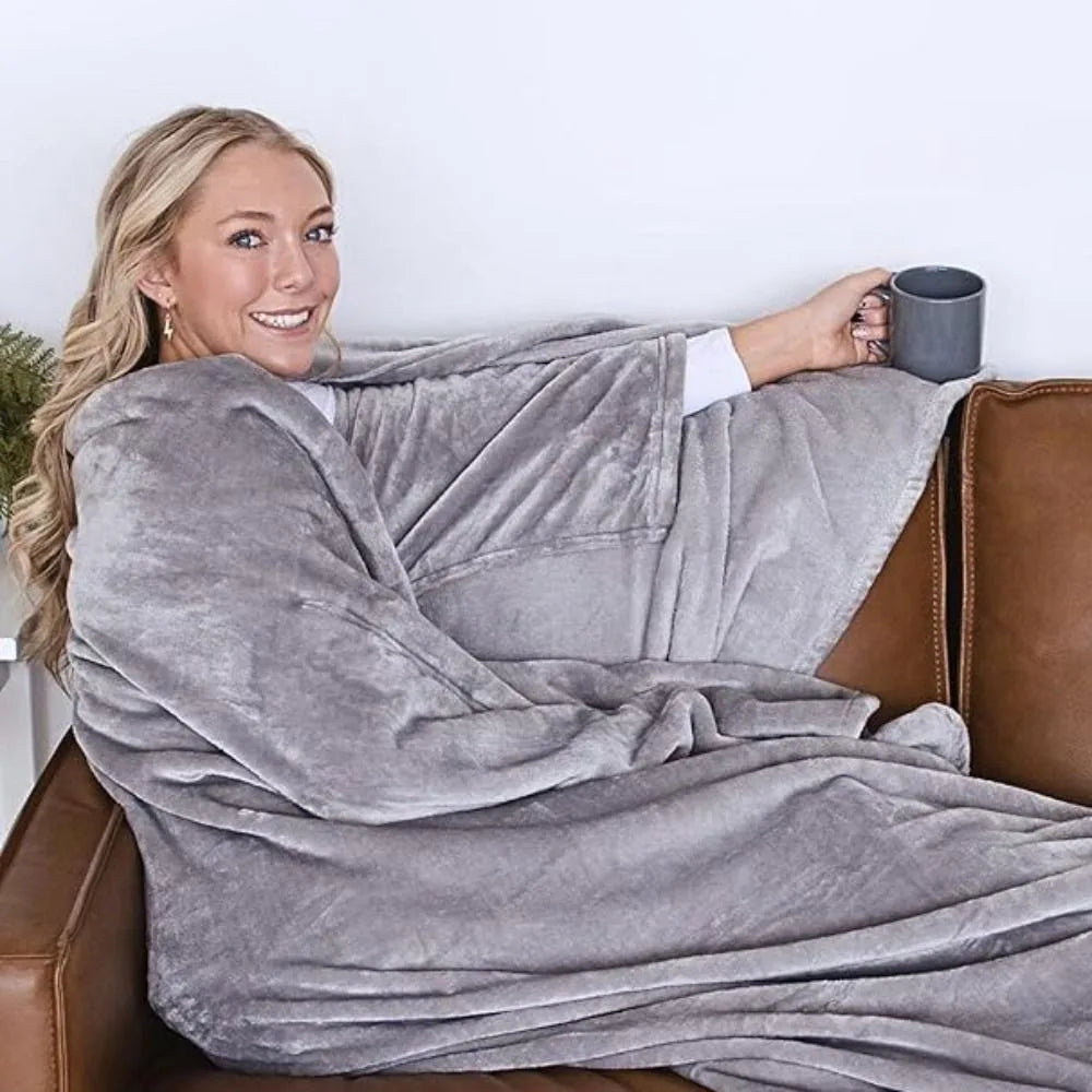 Cozy Flannel Winter Wearable Blanket Warm Sofa Throw Blanket Soft Thickened Leisure Blanket Winter Pi-Mart