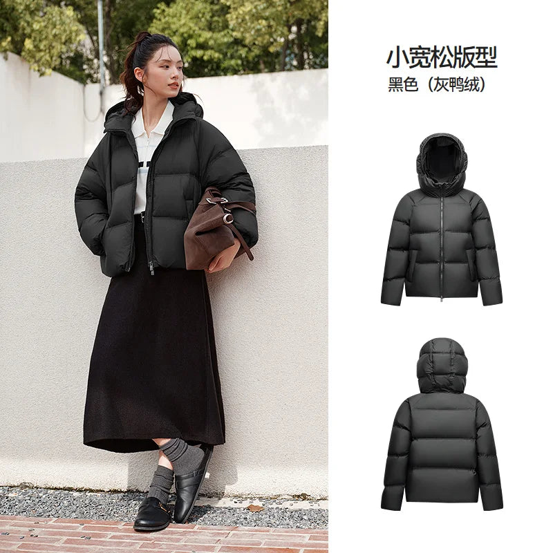 Semir Down Jacket Women Solid Color Loose Versatile 2025 Winter New Waterproof Oil-proof Stain-proof Hooded Coat Down Jacket LadyShow.Store