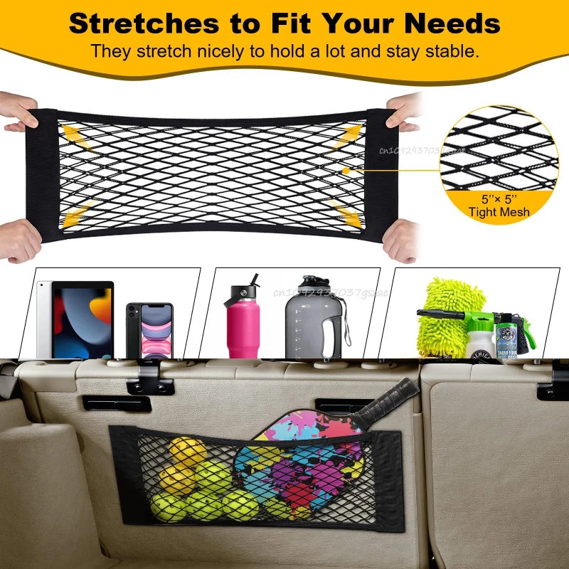 Car Storage Net Stretchable Mesh Pocket Net Magic Elastic Sticker Universal Rear Mesh Trunk Seat Bag Pocket Cage Auto Organizer Pi-Mart