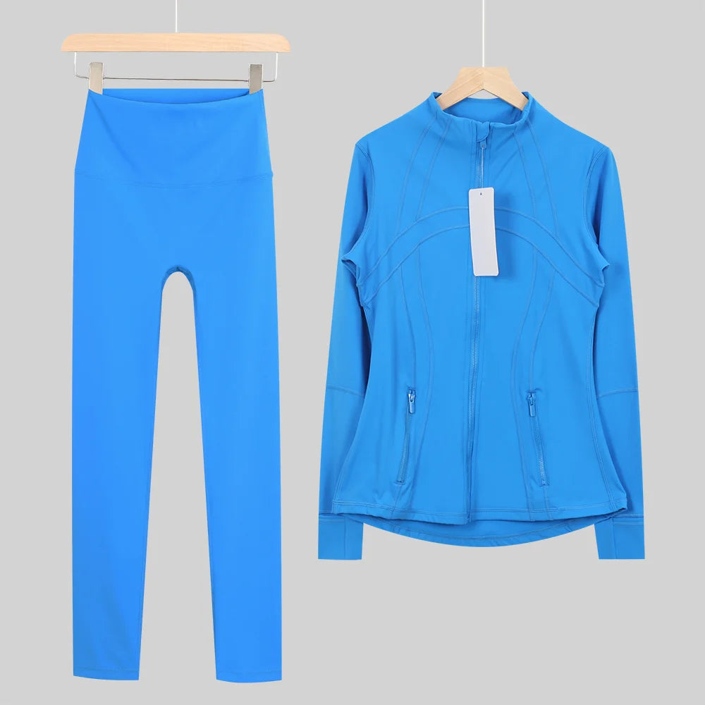 2026 New Yoga Sport Jacket Set Women's Yoga Clothes Running Fitness Jacket Active Wear Clothing Nine-point Pants Pi-Mart