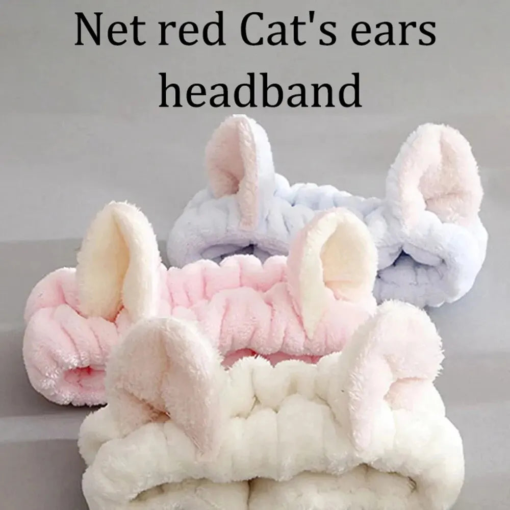 Hairband Cat Coral Plush Headband Cute Soft Hair Bow Headband Hairband Wash Face Makeup Headband Bandage Girl Accessories LadyShow.Store