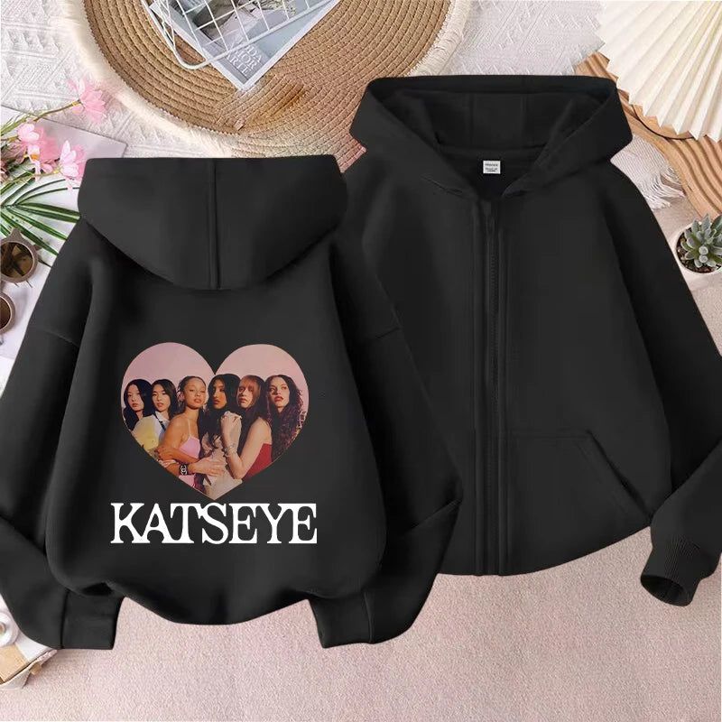 Fashion K POP K-KATSEYE Thin Jacket Cute Printed Coat Girls Sports Clothe Outdoor Workout Casual Top Trendy Birthday Kids Gifts Pi-Mart