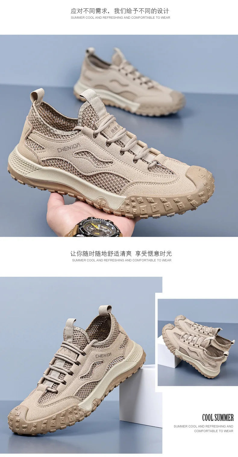 Oulylan Men's Summer Breathable Hollow Mesh Wading Shoes 2026 Outdoor Hiking Climbing Non-Slip Sport Sneakers Size 39-44 Pi-Mart