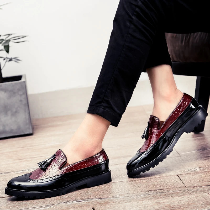 Men Loafers PU Splicing Tassel Decoration Low Heel Comfortable Classic Daily Business Men Shoes Pi-Mart