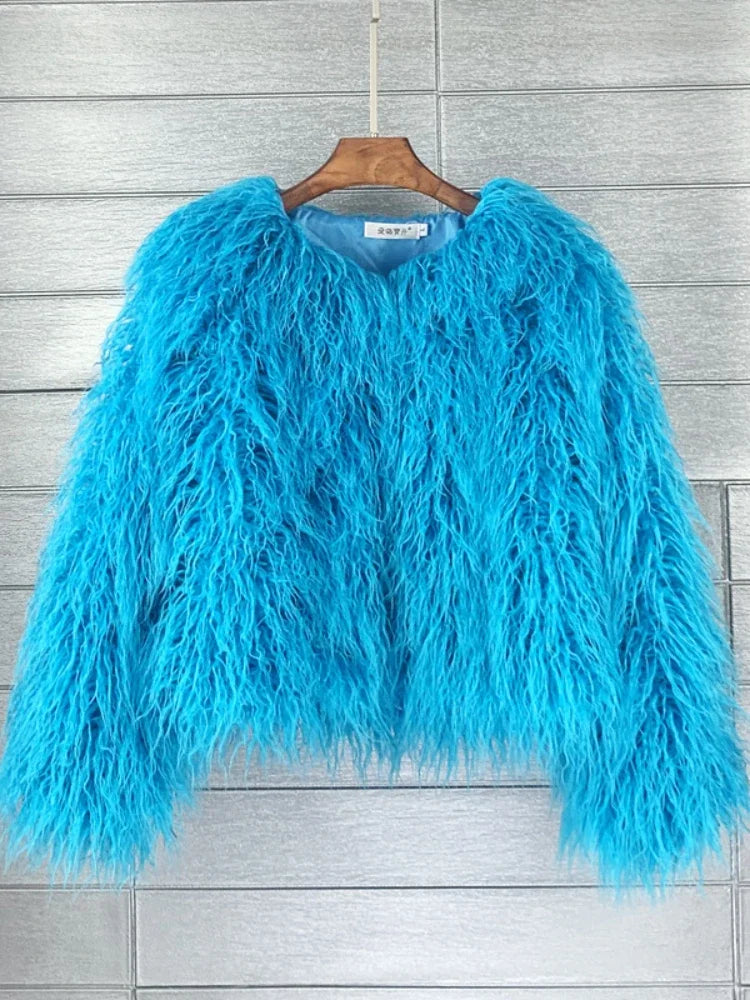 Colorful Warm Faux Women Fur Coat  Black White Pink Plush Coat Female Jacket Fur Autumn Winter Shaggy Outerwear High Street 2025 LadyShow.Store