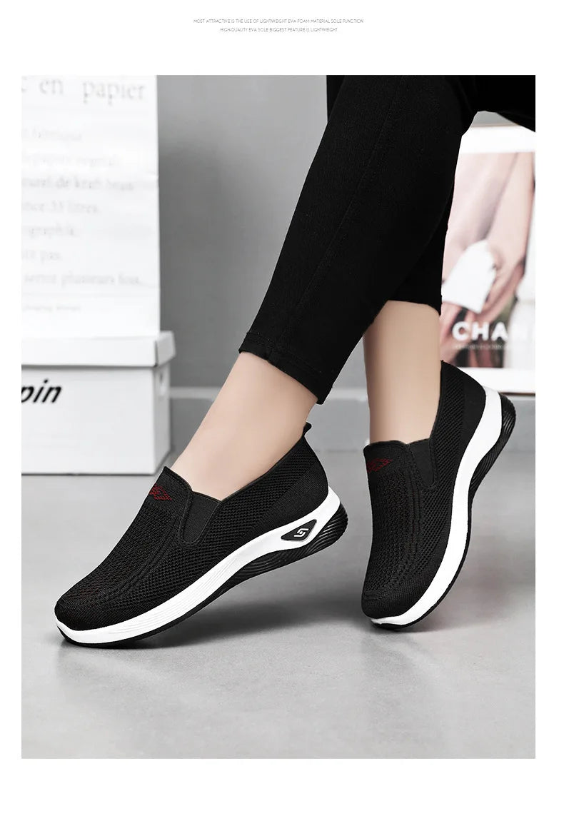 Women's Shoes Spring and Autumn New Mesh Breathable Casual Shoes Outdoor Lightweight Non-slip Wedge Heel Thick-soled Sneakers Pi-Mart