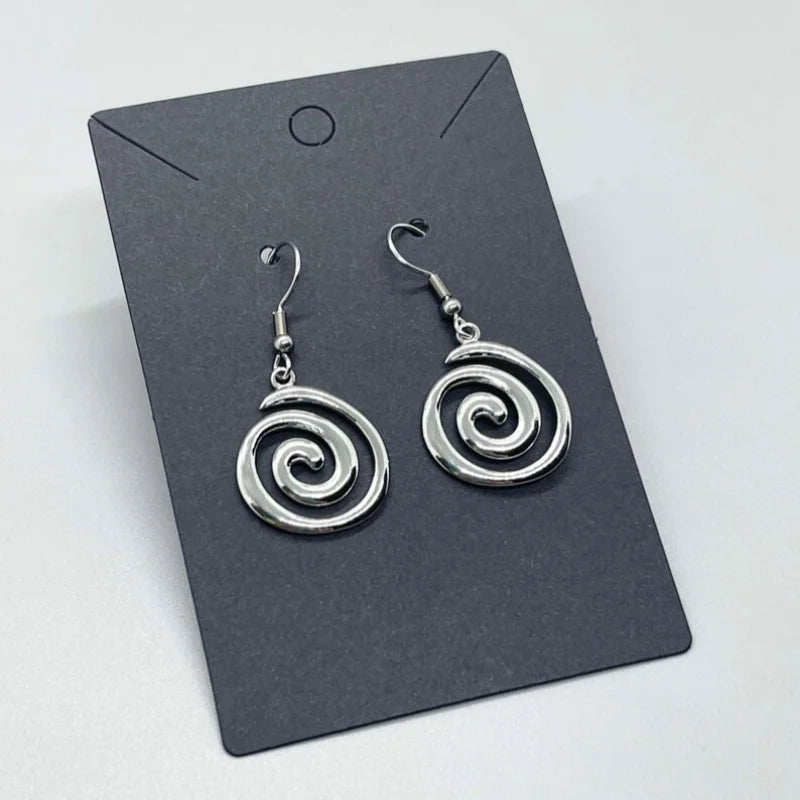 Stainless Steel Spiral Earrings Hypoallergenic Non Tarnish Silvery Swirl Vortex Charm Jewelry Gifts For Her ~ Fun Fashion Pi-Mart