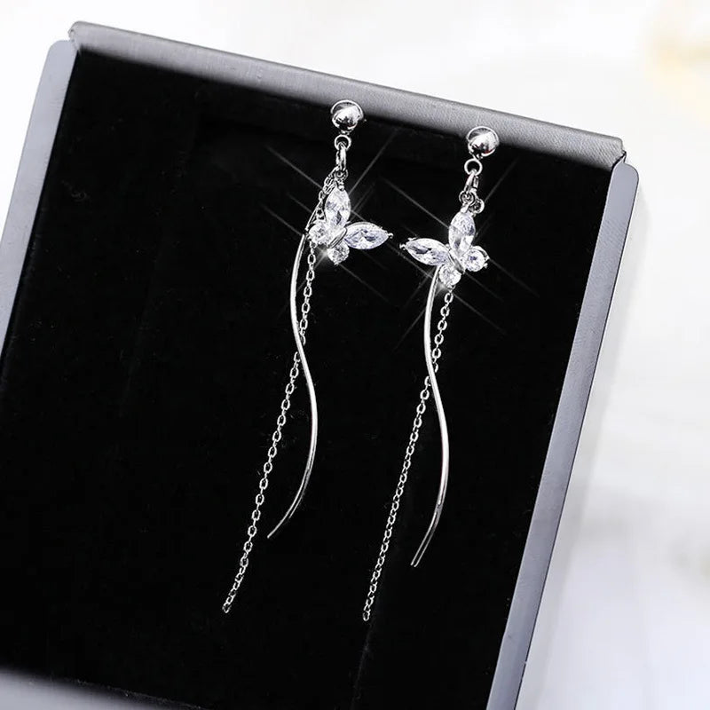 Shiny Crystal Zircon Long Stud Earrings for Women Geometric Hanging Drop Tassel Earring Fashion Party Vintage Pendant Jewelry Pi-Mart