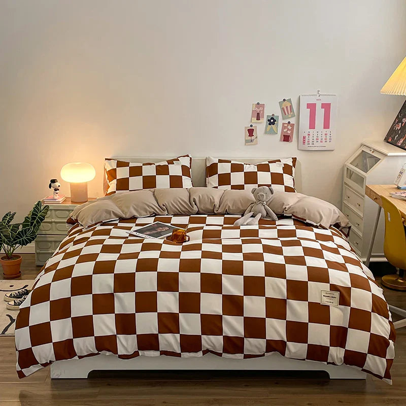 Checkerboard Bedding Comforter Set with Pillowcase bed sheet Single Full Size Bed Linen Duvet Cover Set Queen/King Double Single LadyShow.Store