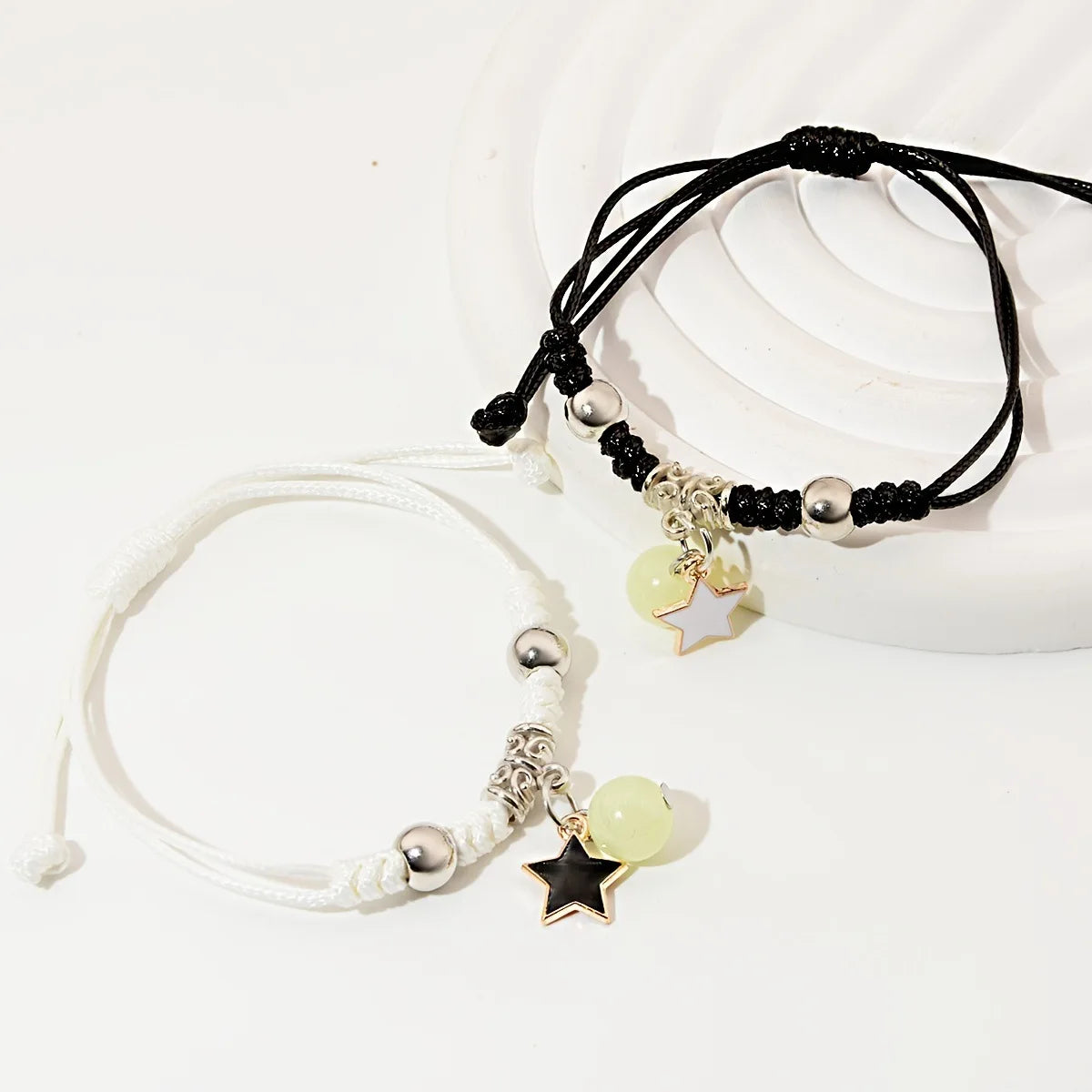 2PC Fashion Luminous Beads Star Couple Bracelet for Women Men Charm Cat Flower Heart Moon Love Matching Friend Bracelet Jewelry Pi-Mart