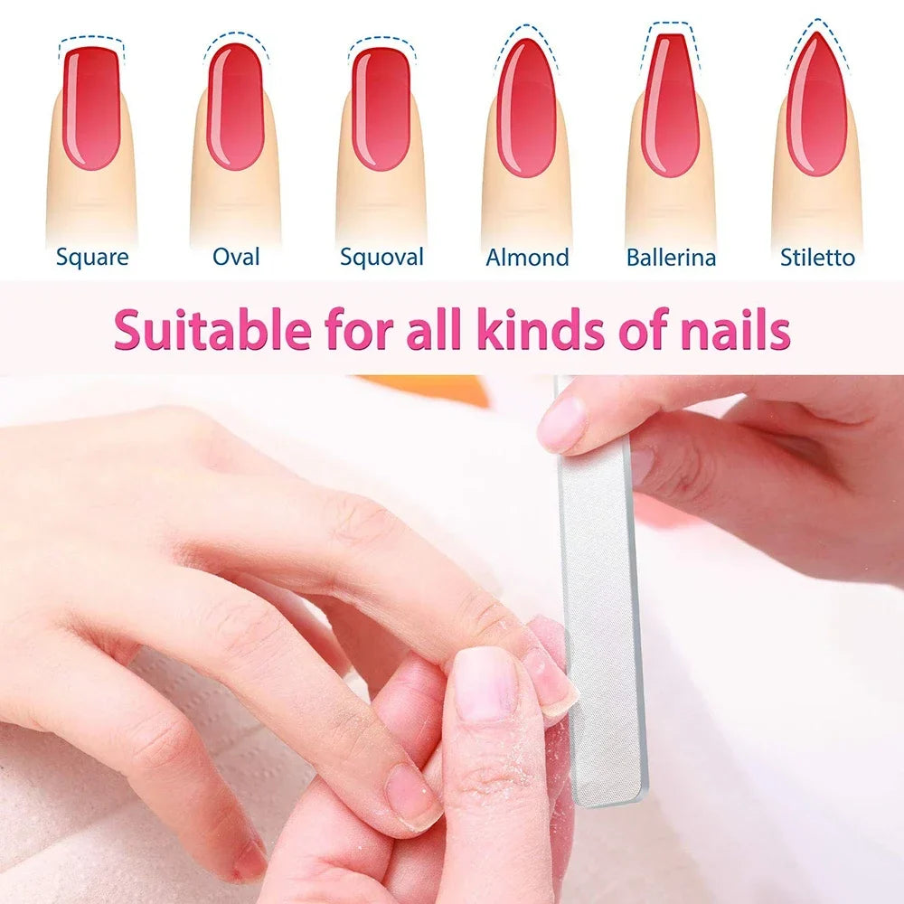 8PCS Portable Nano Glass Nail File, Crystal Glass Nail Polish Nail Care Tool Kit Tri Light Beauty